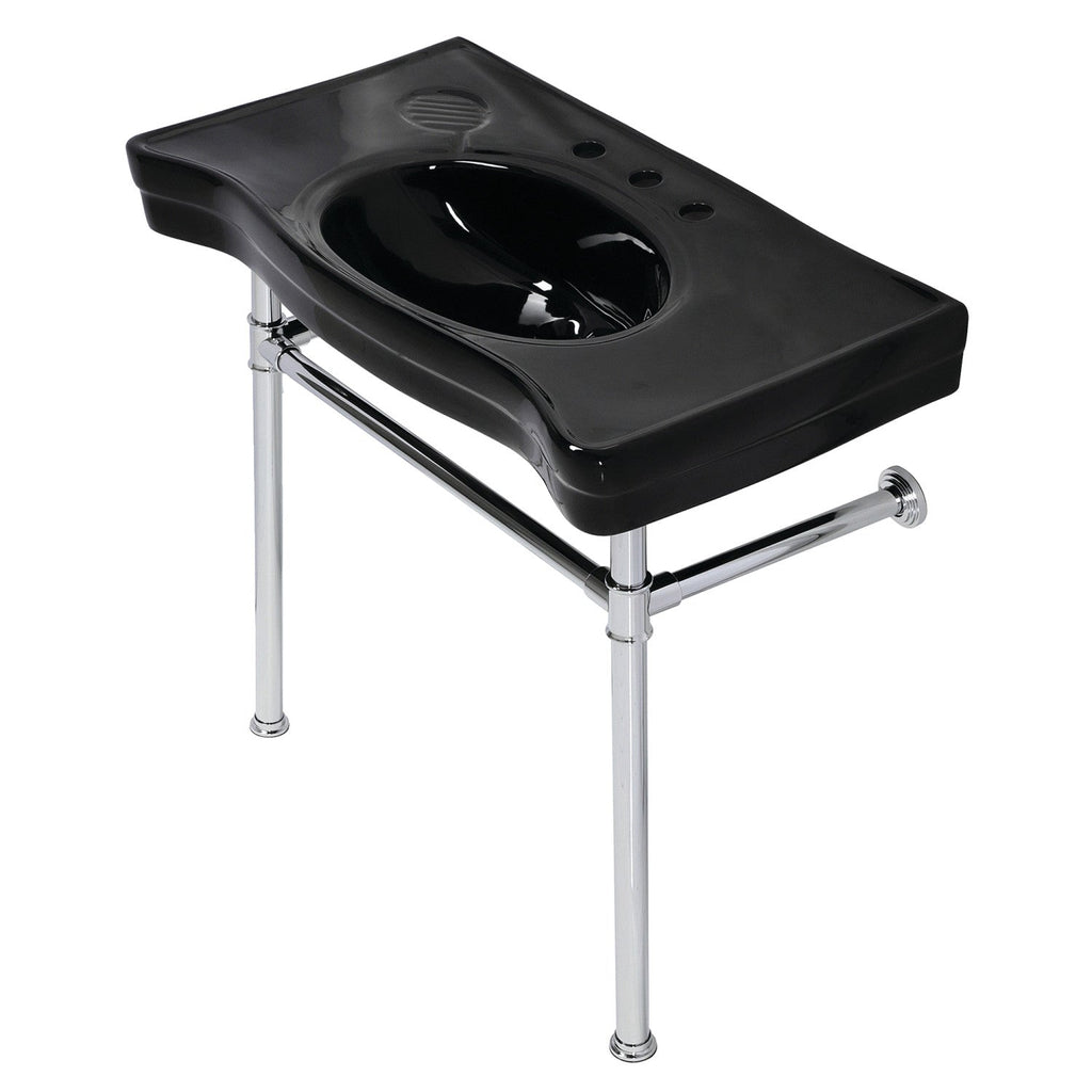 Imperial 36-Inch Ceramic Console Sink with Stainless Steel Legs (8-Inch, 3-Hole)