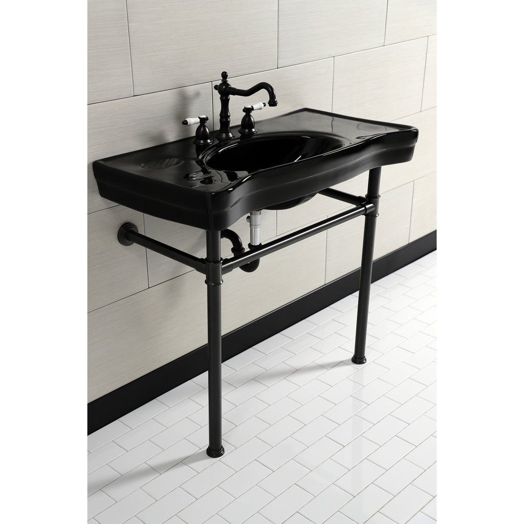 Imperial 36-Inch Ceramic Console Sink with Stainless Steel Legs (8-Inch, 3-Hole)