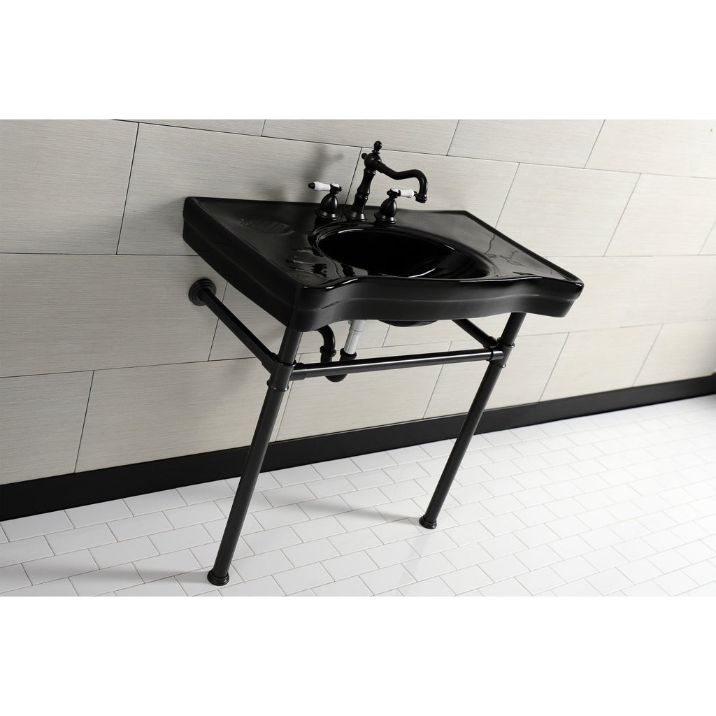 Imperial 36-Inch Ceramic Console Sink with Stainless Steel Legs (8-Inch, 3-Hole)
