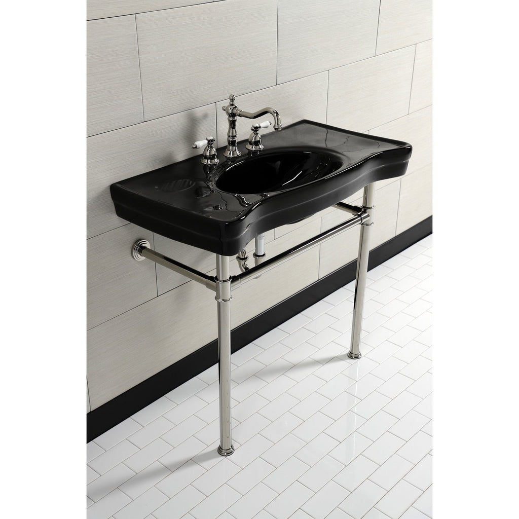 Imperial 36-Inch Ceramic Console Sink with Stainless Steel Legs (8-Inch, 3-Hole)