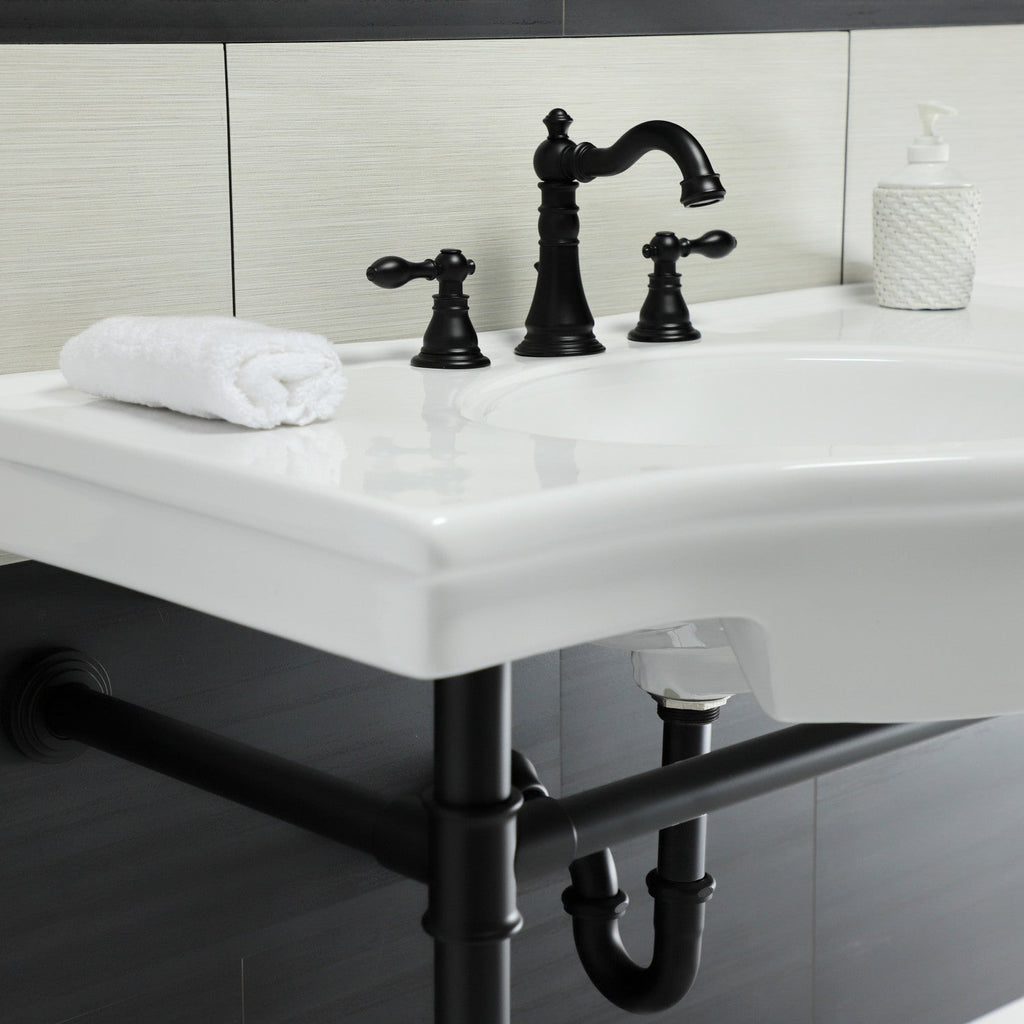 Templeton 37-Inch Ceramic Console Sink with Stainless Steel Legs (8-Inch, 3-Hole)