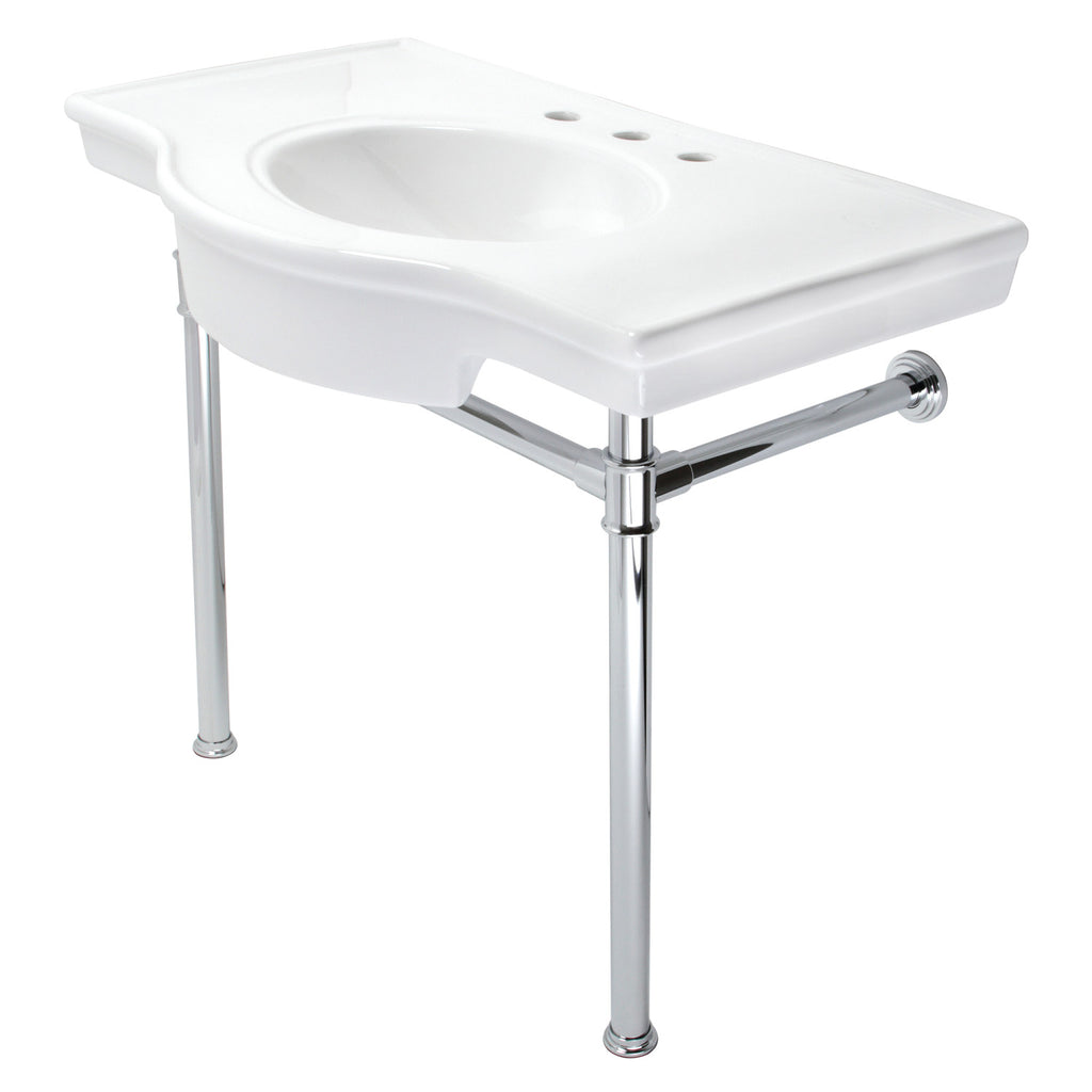 Templeton 37-Inch Ceramic Console Sink with Stainless Steel Legs (8-Inch, 3-Hole)