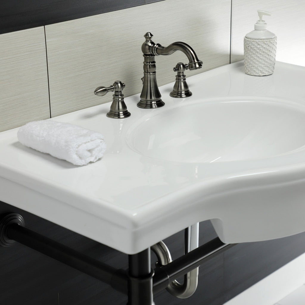 Templeton 37-Inch Ceramic Console Sink with Stainless Steel Legs (8-Inch, 3-Hole)