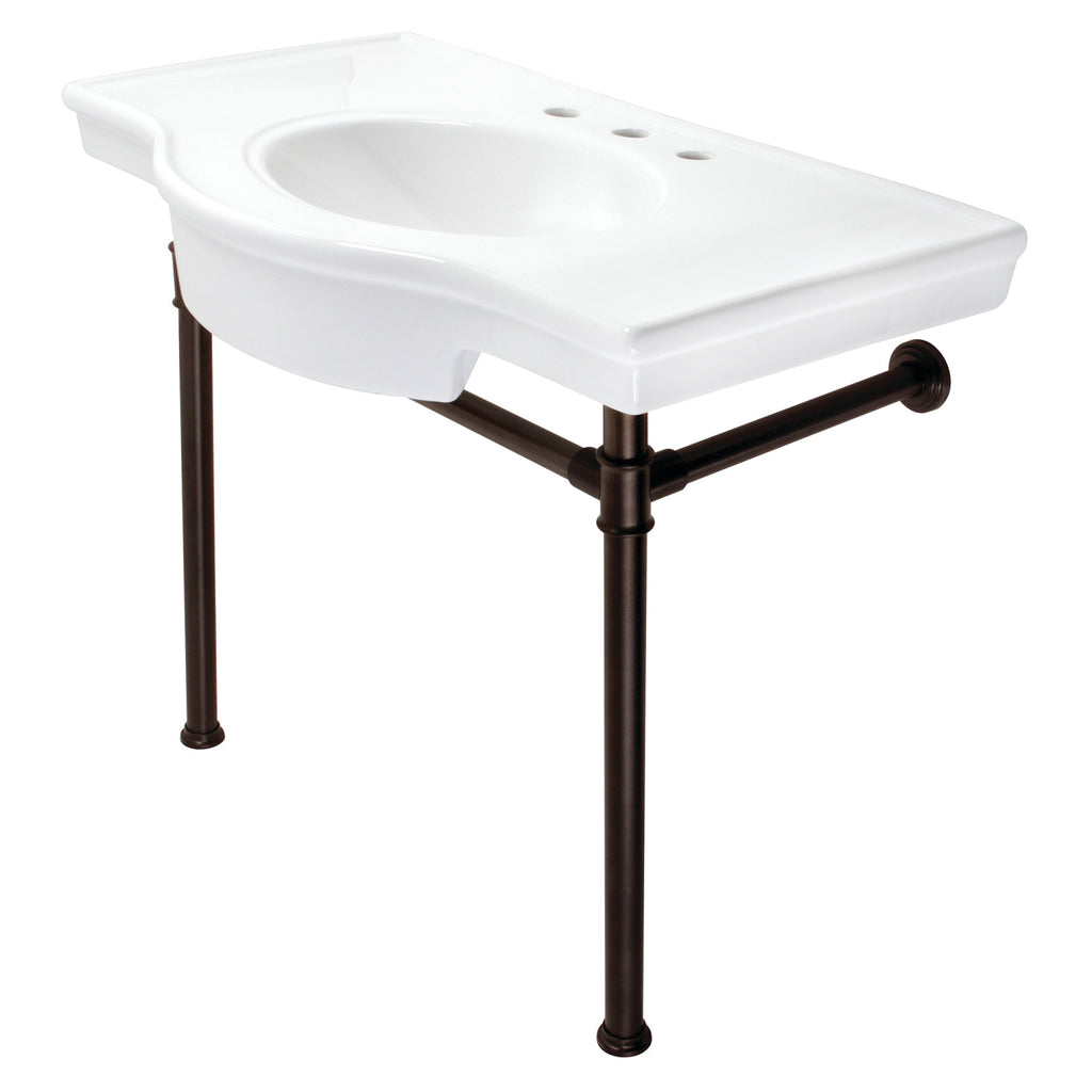 Templeton 37-Inch Ceramic Console Sink with Stainless Steel Legs (8-Inch, 3-Hole)