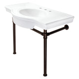 Templeton 37-Inch Ceramic Console Sink with Stainless Steel Legs (8-Inch, 3-Hole)