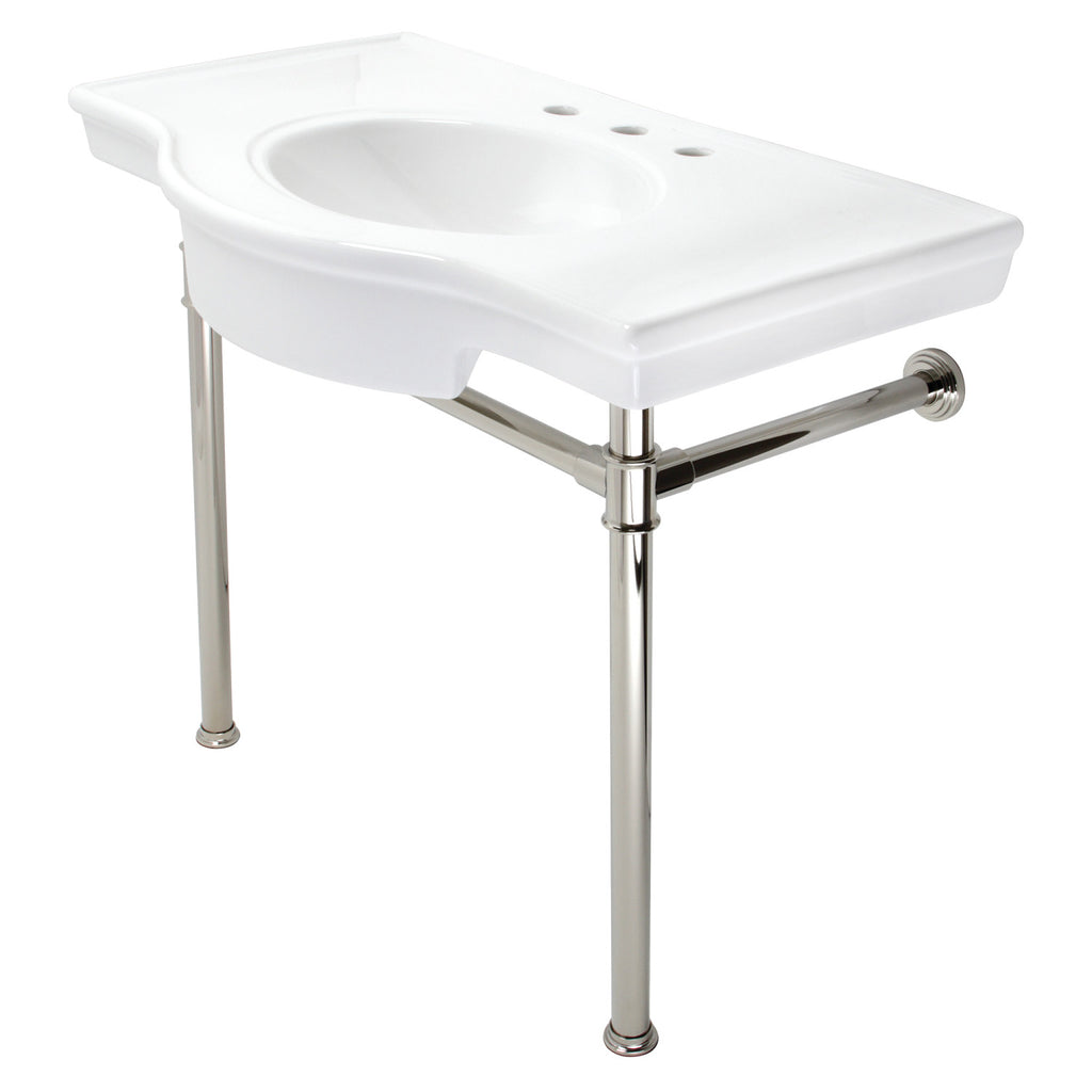 Templeton 37-Inch Ceramic Console Sink with Stainless Steel Legs (8-Inch, 3-Hole)