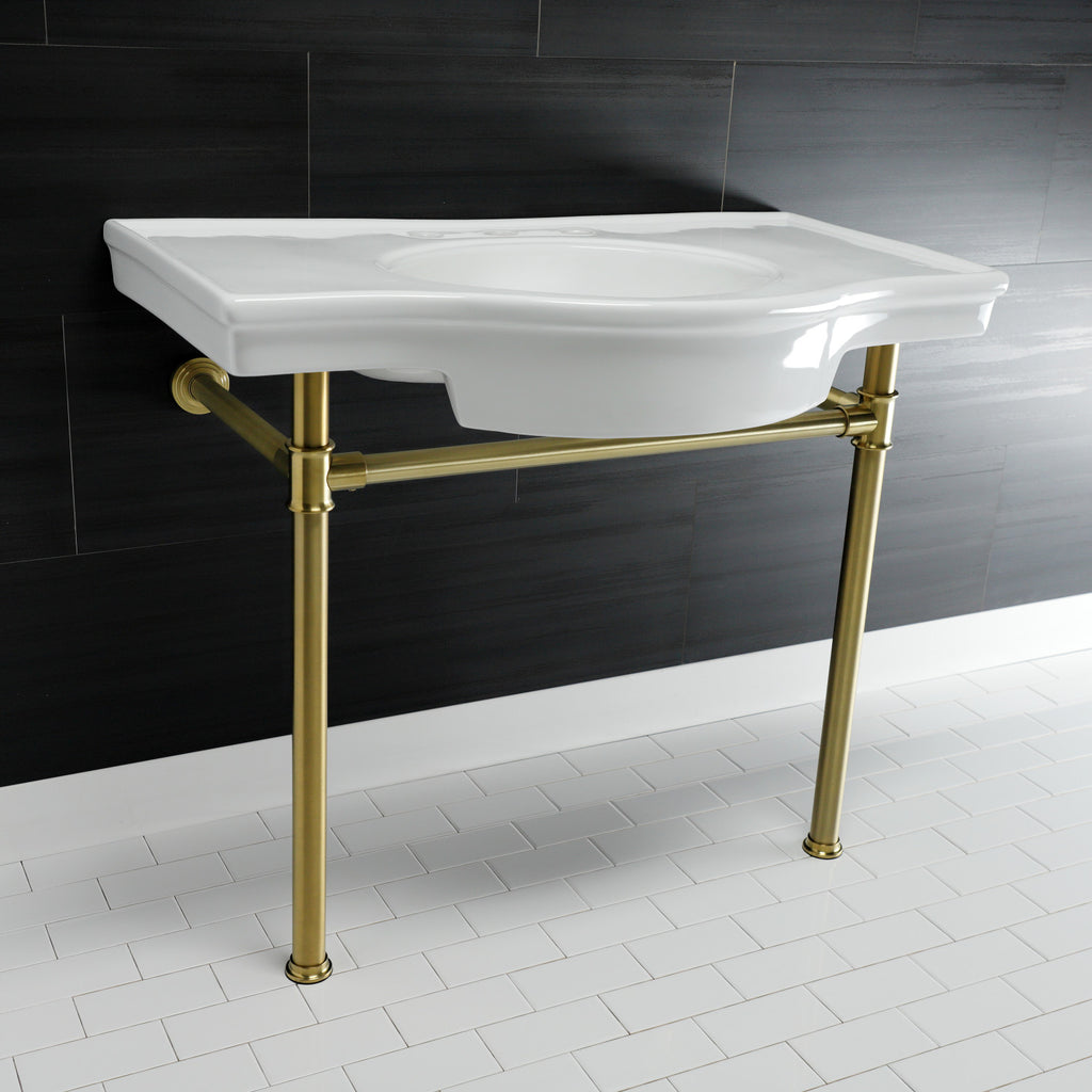 Templeton 37-Inch Ceramic Console Sink with Stainless Steel Legs (8-Inch, 3-Hole)