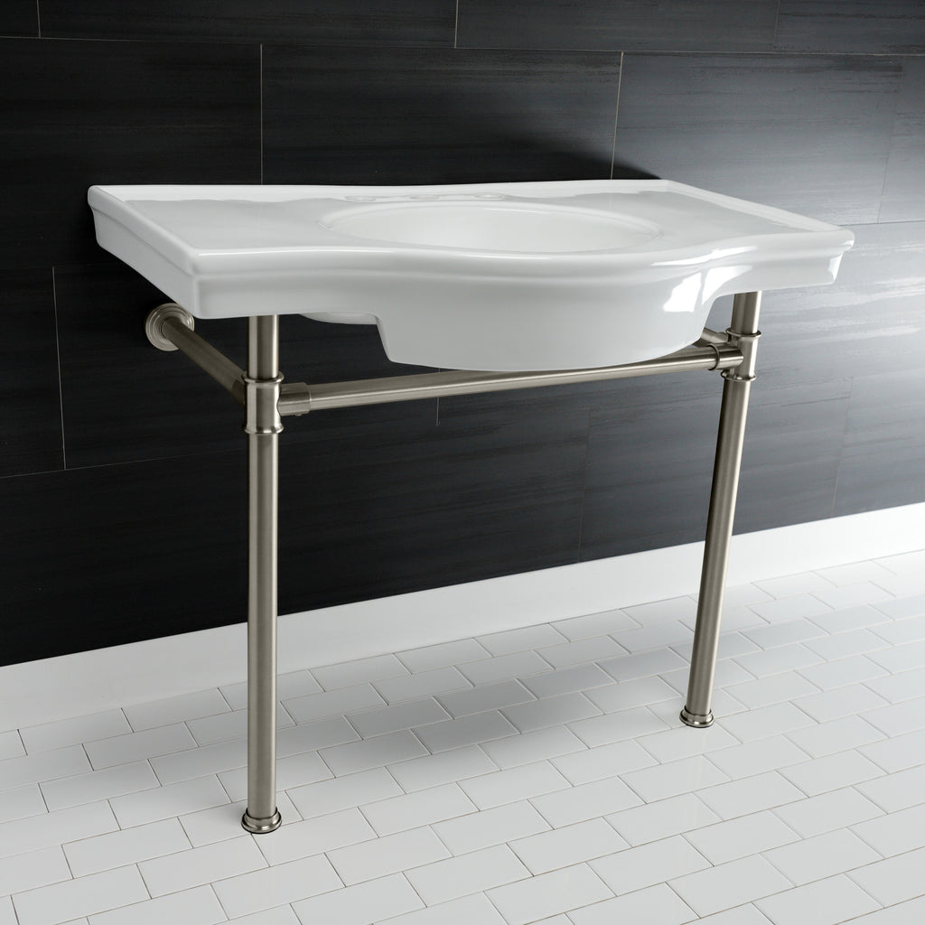Templeton 37-Inch Ceramic Console Sink with Stainless Steel Legs (8-Inch, 3-Hole)