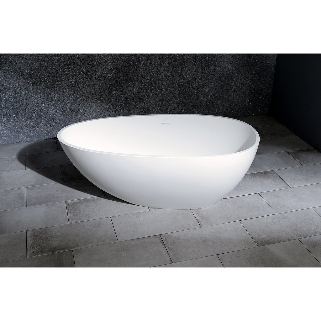 Arcticstone 59-Inch Solid Surface Egg Shaped Double Ended Freestanding Tub with Drain