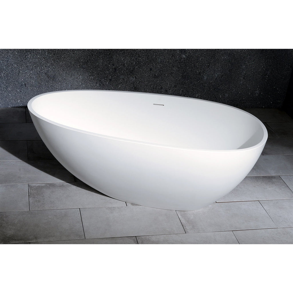 Arcticstone 59-Inch Solid Surface Egg Shaped Double Ended Freestanding Tub with Drain