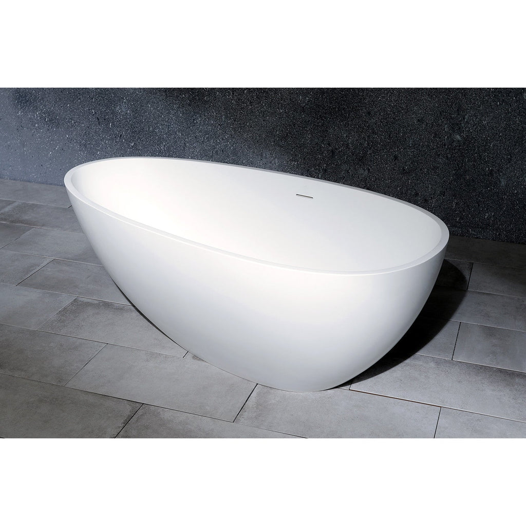 Arcticstone 59-Inch Solid Surface Egg Shaped Double Ended Freestanding Tub with Drain