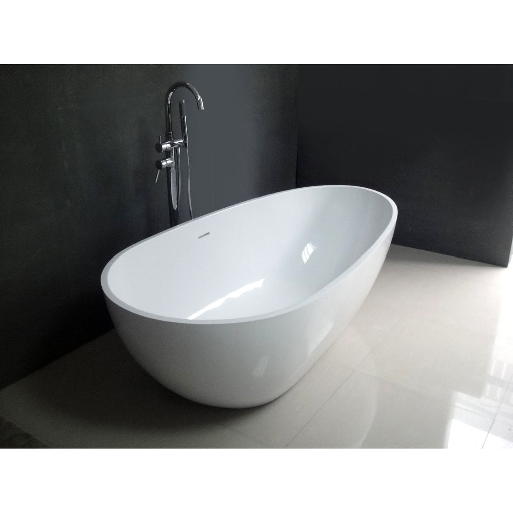 Arcticstone 59-Inch Solid Surface Egg Shaped Double Ended Freestanding Tub with Drain