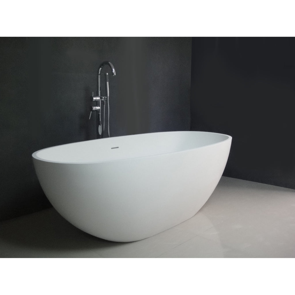 Arcticstone 65-Inch Solid Surface Oval Double Ended Freestanding Tub with Drain