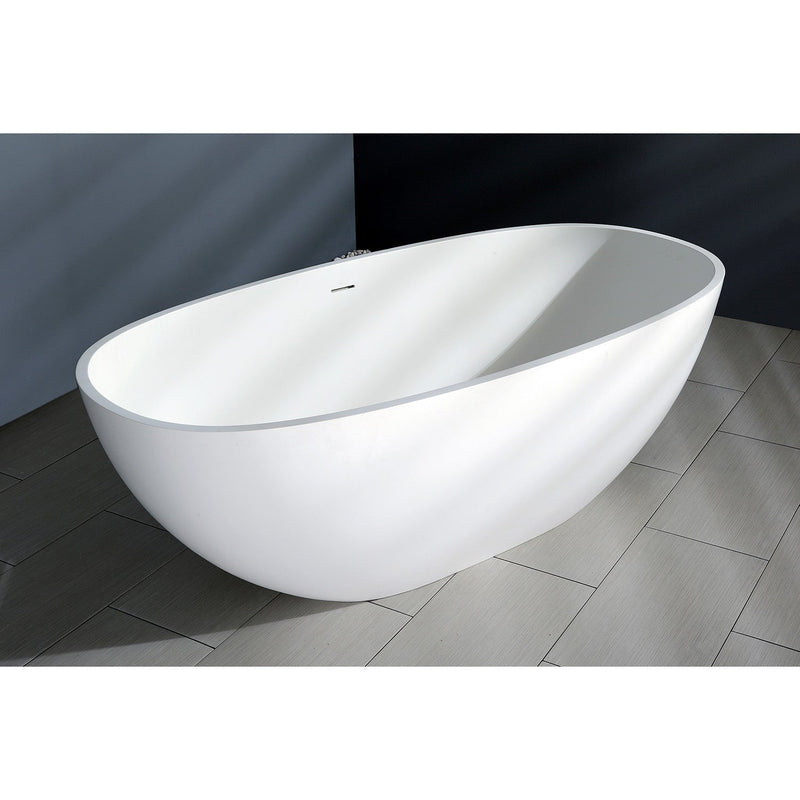 Arcticstone 65-Inch Solid Surface Oval Double Ended Freestanding Tub with Drain