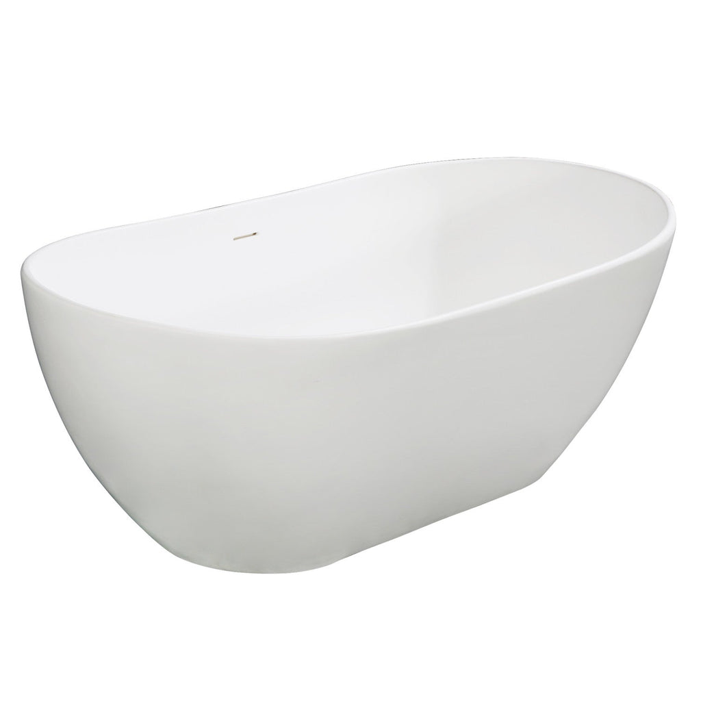 Arcticstone 65-Inch Solid Surface Oval Double Slipper Freestanding Tub with Drain