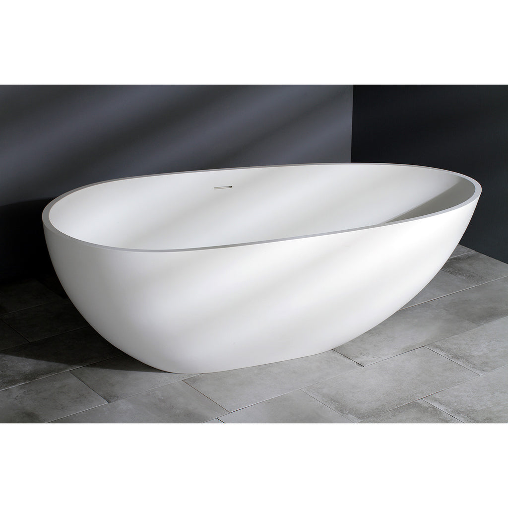 Arcticstone 67-Inch Solid Surface Egg Shaped Double Ended Freestanding Tub with Drain