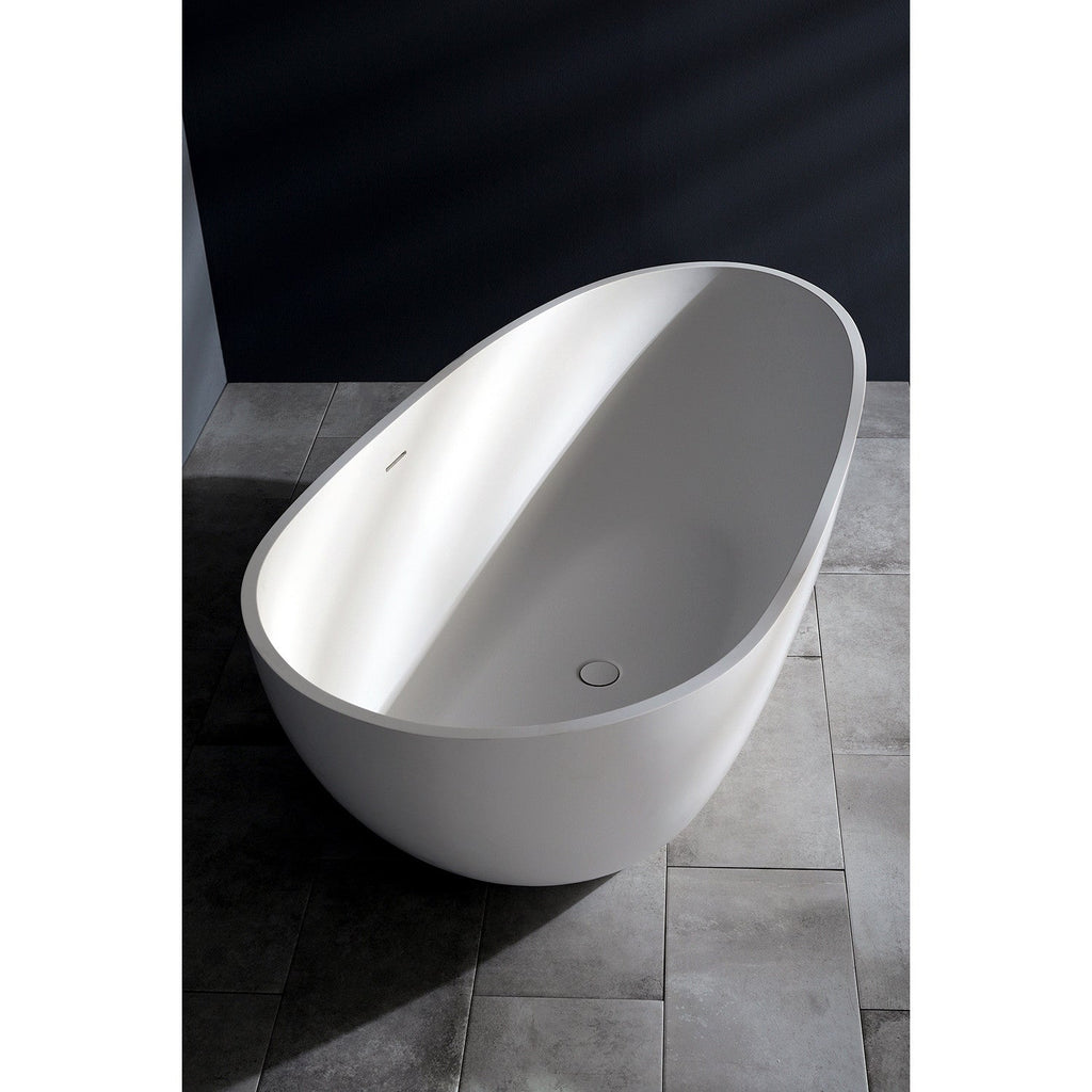 Arcticstone 67-Inch Solid Surface Egg Shaped Double Ended Freestanding Tub with Drain