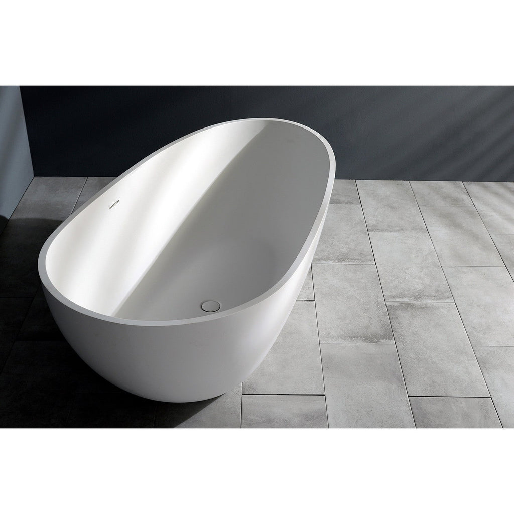 Arcticstone 67-Inch Solid Surface Egg Shaped Double Ended Freestanding Tub with Drain