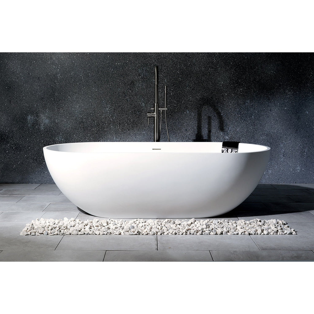Arcticstone 70-Inch Solid Surface Oval Double Ended Freestanding Tub with Drain