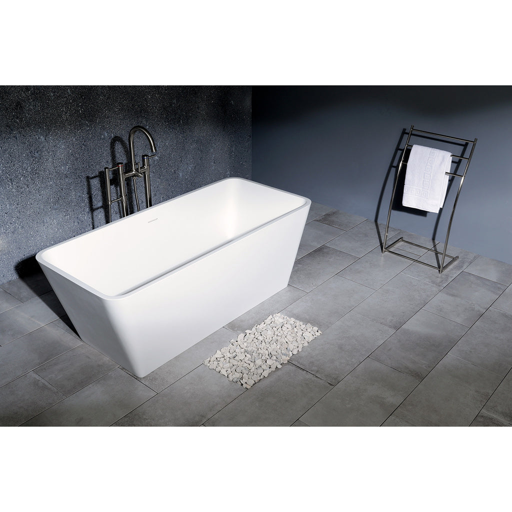 Arcticstone 59-Inch Solid Surface Rectangular Double Ended Freestanding Tub with Drain