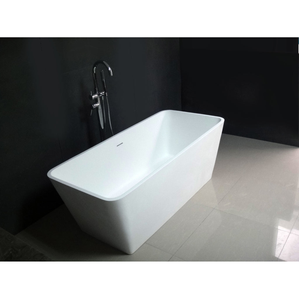 Arcticstone 59-Inch Solid Surface Rectangular Double Ended Freestanding Tub with Drain