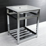 Quadras 25-Inch Ceramic Console Sink with Steel Base and Shelf (1-Hole)