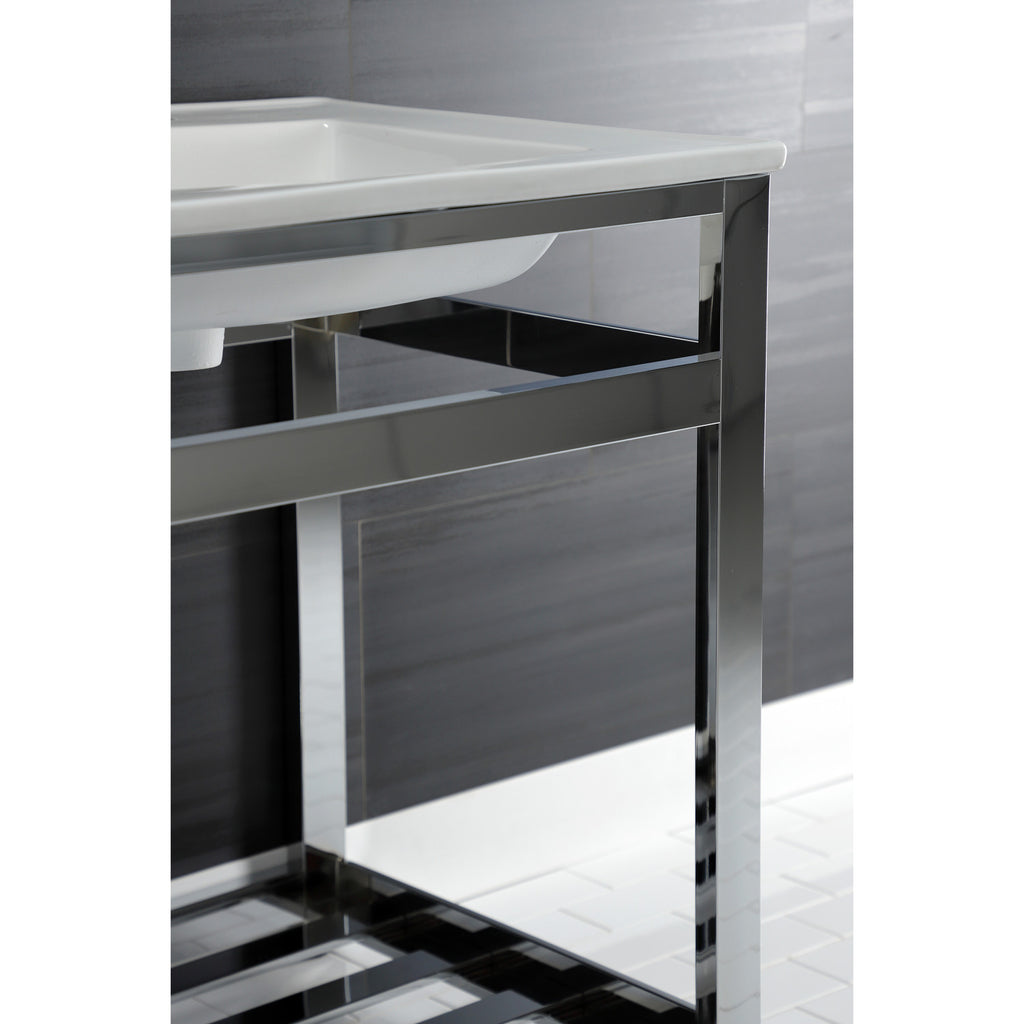 Quadras 25-Inch Ceramic Console Sink with Steel Base and Shelf (1-Hole)