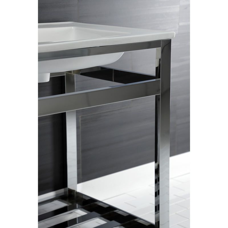 Quadras 25-Inch Ceramic Console Sink with Steel Base and Shelf (1-Hole)