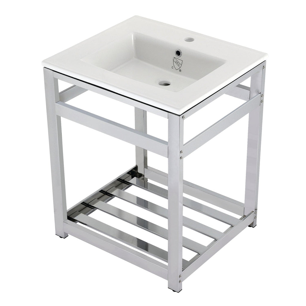 Quadras 25-Inch Ceramic Console Sink with Steel Base and Shelf (1-Hole)