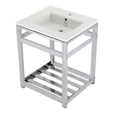 Quadras 25-Inch Ceramic Console Sink with Steel Base and Shelf (1-Hole)