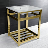 Quadras 25-Inch Ceramic Console Sink with Steel Base and Shelf (1-Hole)