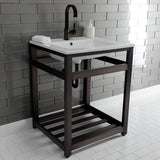 Quadras 25-Inch Ceramic Console Sink with Steel Base and Shelf (1-Hole)