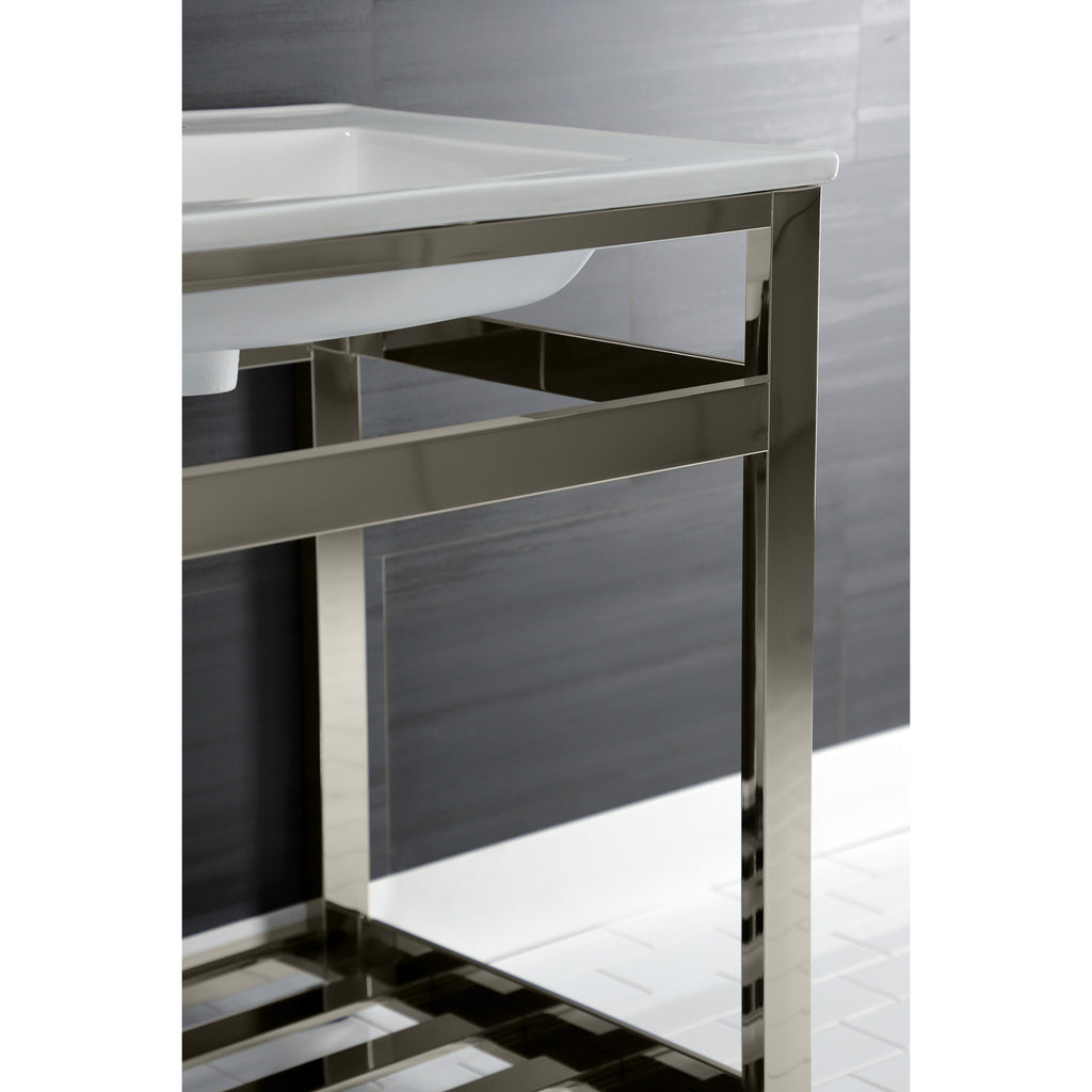 Quadras 25-Inch Ceramic Console Sink with Steel Base and Shelf (1-Hole)