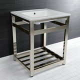 Quadras 25-Inch Ceramic Console Sink with Steel Base and Shelf (1-Hole)