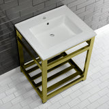 Quadras 25-Inch Ceramic Console Sink with Steel Base and Shelf (1-Hole)