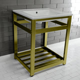 Quadras 25-Inch Ceramic Console Sink with Steel Base and Shelf (1-Hole)