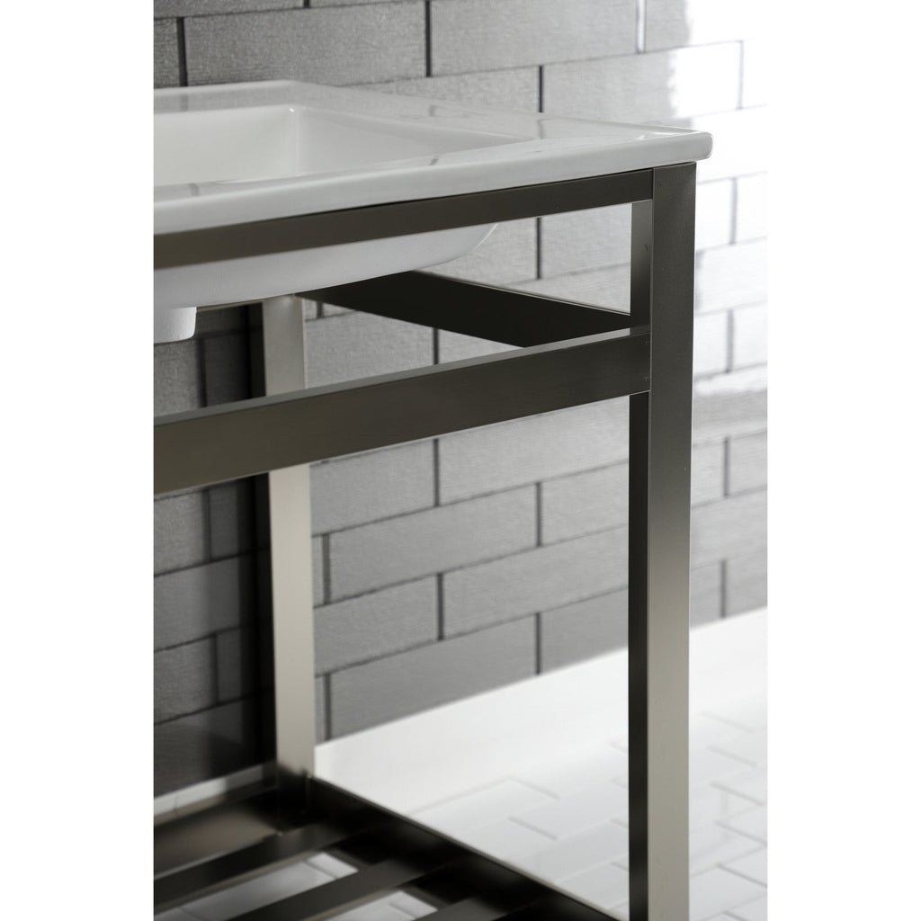 Quadras 25-Inch Ceramic Console Sink with Steel Base and Shelf (1-Hole)