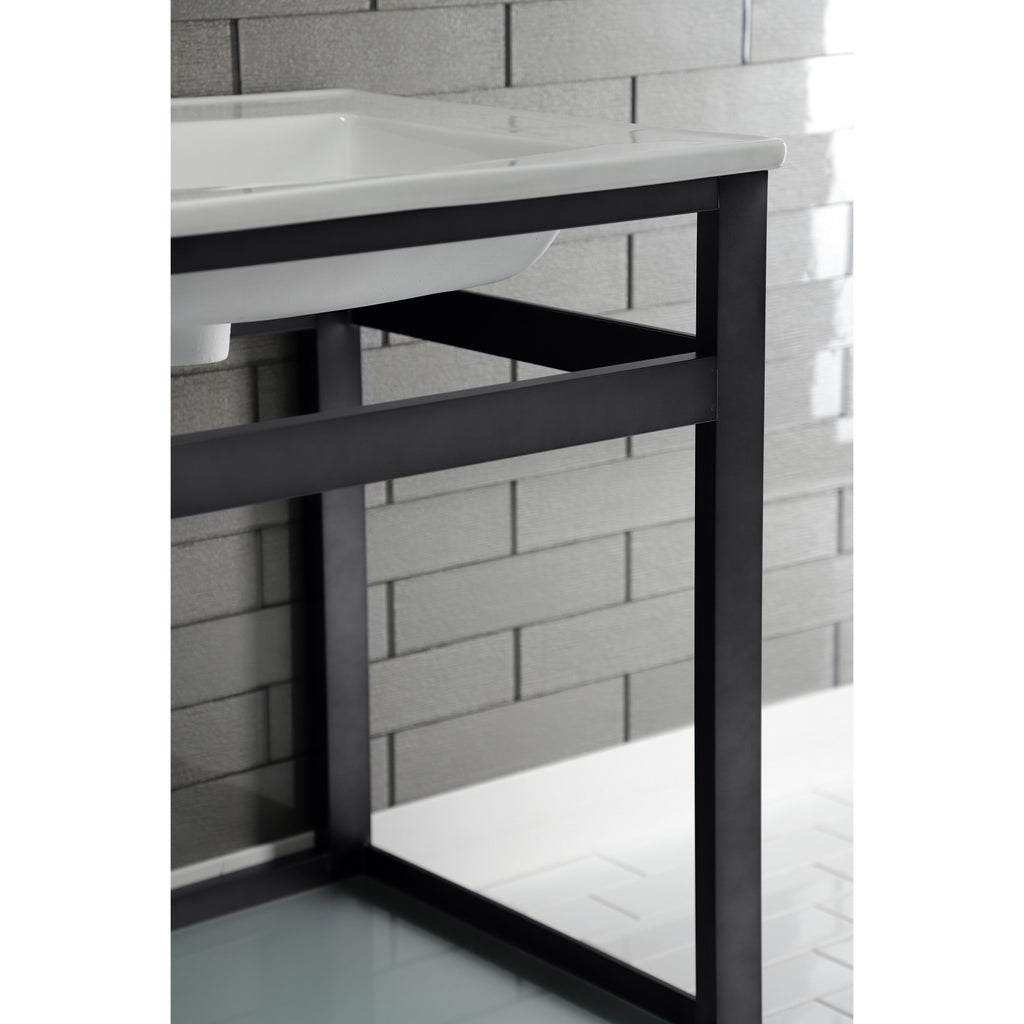 Quadras 25-Inch Ceramic Console Sink with Steel Base and Glass Shelf (1-Hole)