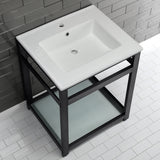Quadras 25-Inch Ceramic Console Sink with Steel Base and Glass Shelf (1-Hole)