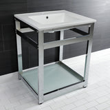Quadras 25-Inch Ceramic Console Sink with Steel Base and Glass Shelf (1-Hole)