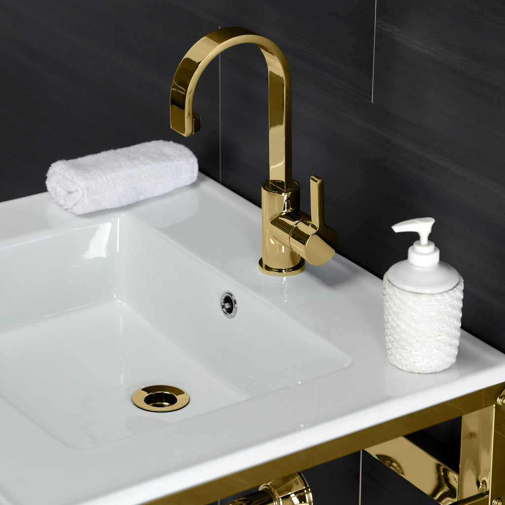 Quadras 25-Inch Ceramic Console Sink with Steel Base and Glass Shelf (1-Hole)