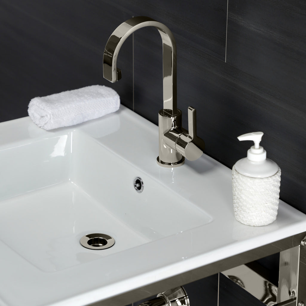 Quadras 25-Inch Ceramic Console Sink with Steel Base and Glass Shelf (1-Hole)