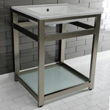 Quadras 25-Inch Ceramic Console Sink with Steel Base and Glass Shelf (1-Hole)