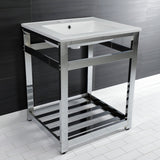 Quadras 25-Inch Ceramic Console Sink with Steel Base and Shelf (4-Inch, 3-Hole)
