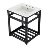 Quadras 25-Inch Ceramic Console Sink with Steel Base and Shelf (8-Inch, 3-Hole)