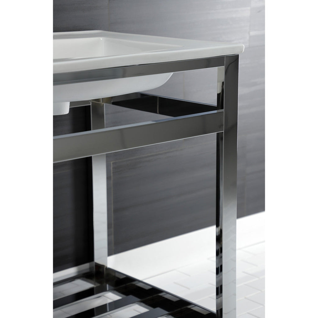 Quadras 25-Inch Ceramic Console Sink with Steel Base and Shelf (8-Inch, 3-Hole)