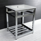 Quadras 25-Inch Ceramic Console Sink with Steel Base and Shelf (8-Inch, 3-Hole)