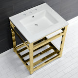 Quadras 25-Inch Ceramic Console Sink with Steel Base and Shelf (8-Inch, 3-Hole)