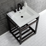 Quadras 25-Inch Ceramic Console Sink with Steel Base and Shelf (8-Inch, 3-Hole)