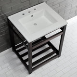 Quadras 25-Inch Ceramic Console Sink with Steel Base and Shelf (8-Inch, 3-Hole)